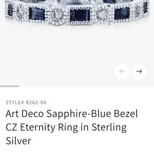 Art Deco Sapphire-Blue Bezel CZ Eternity Ring in Sterling Silver